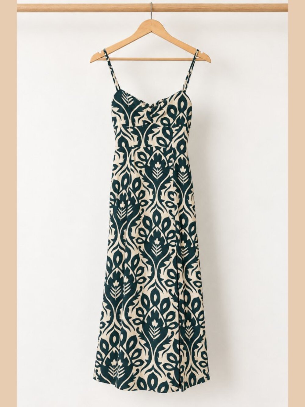 AE Catie Corset Printed Column Midi Dress - Jade / S